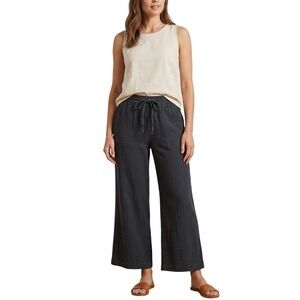 Banana Republic Pants Womens M Navy Blue Wide Leg Cotton Gauze Smocked Waist